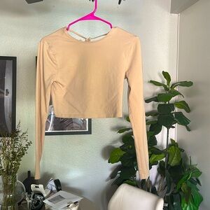 Beige, long sleeve keyhole, crop top